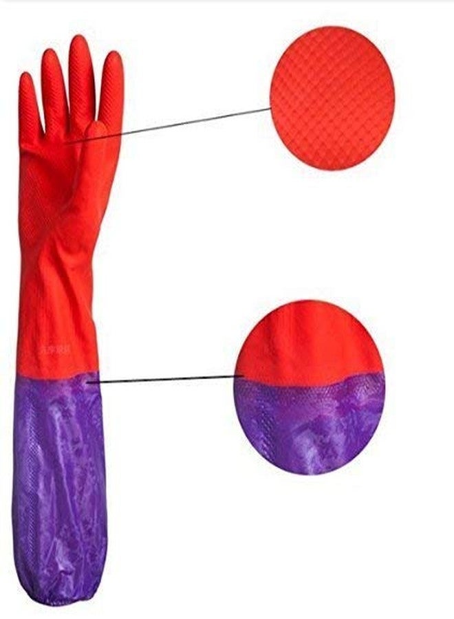 EAYIRA Flock Lined Latex Rubber Reusable Household Kitchen Long Elbow Length Gloves (Free Size) Colour May Vary, Pair of 1 - Image 4